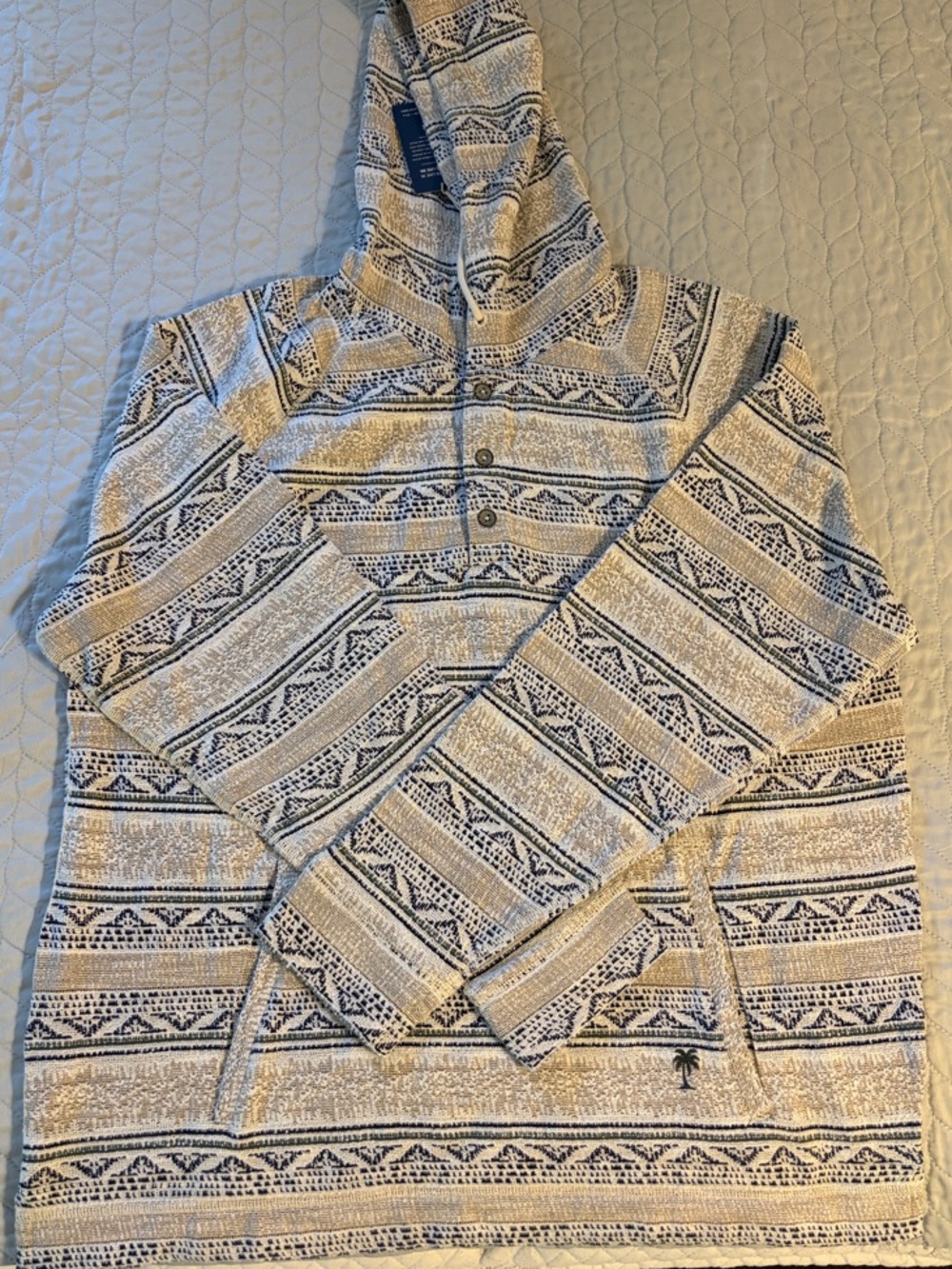 Tommy Bahama Indigo Palms Hooded Baja Pullover in Cream and Navy
